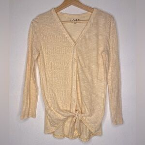 ANN TAYLOR LOFT YELLOW STRIPED BUTTON UP CARDIGAN TIE TOP